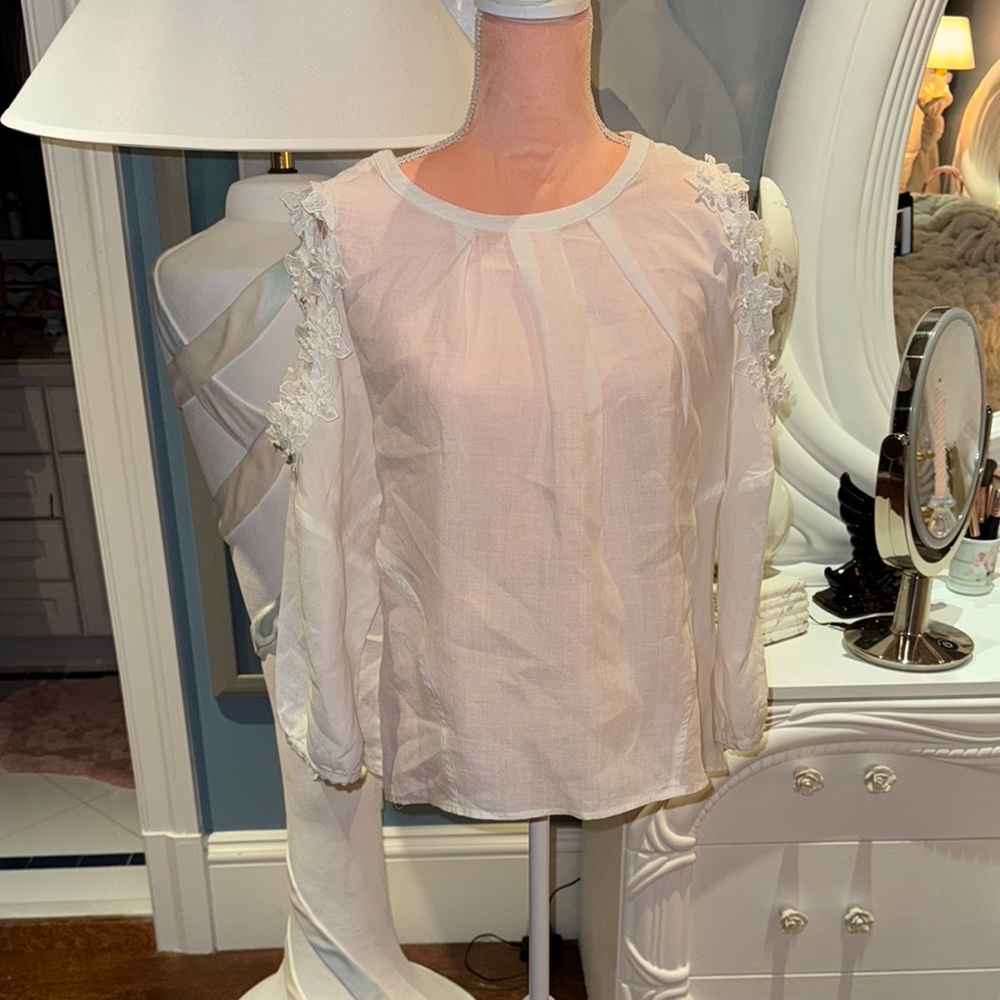 Anthropologie Elegant White Women's Top with Lace Details